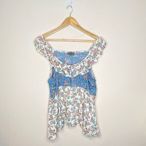 AIDEN Floral Ruffled Detail Tank